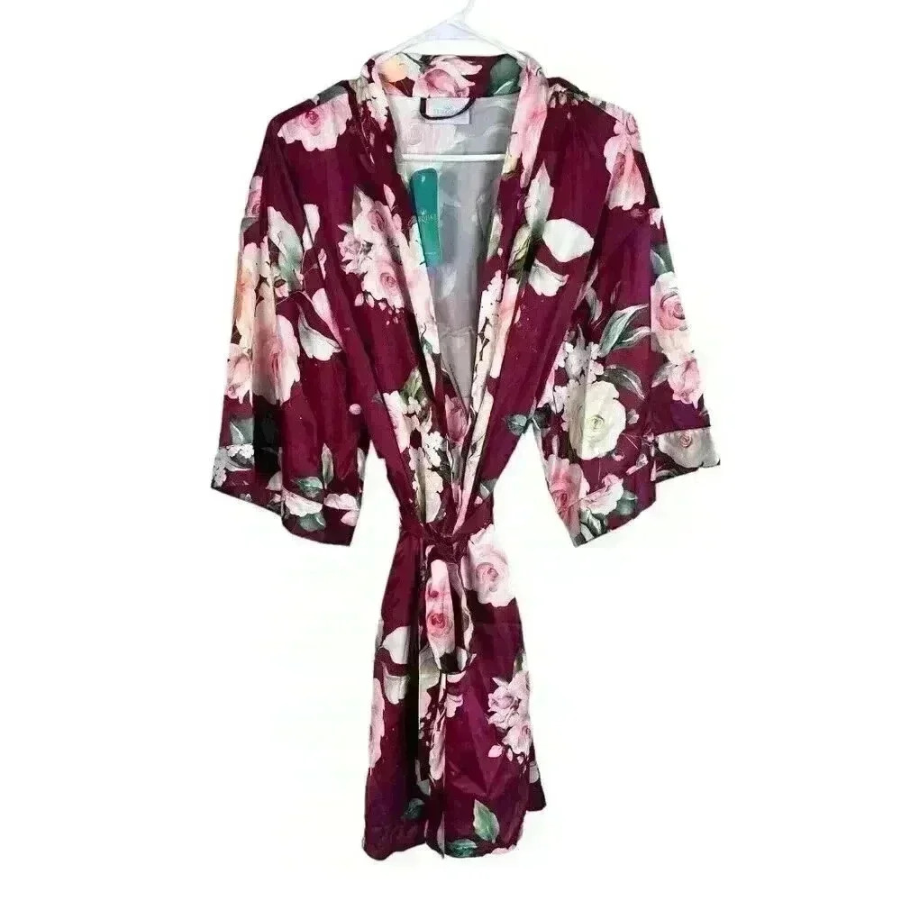 New With Tags Turquaz Women's Medium Satin Floral Kimono Robe Cotton Blend